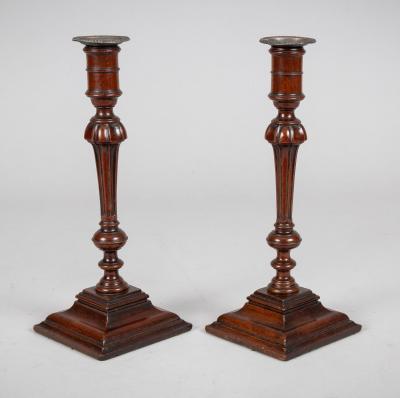 Antique Pair English Mahogany Candlesticks