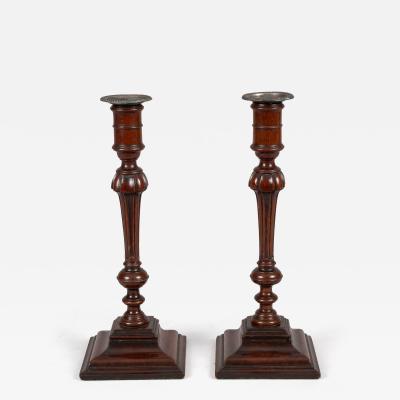 Antique Pair English Mahogany Candlesticks
