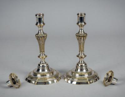 Antique Pair French 18th Century Silver Plate Candlesticks