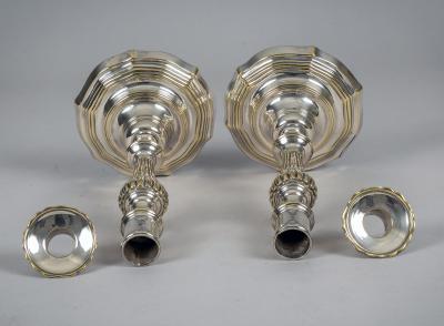 Antique Pair French 18th Century Silver Plate Candlesticks