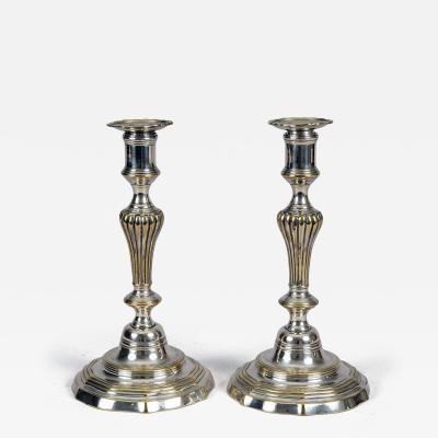 Antique Pair French 18th Century Silver Plate Candlesticks