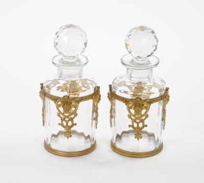 Antique Pair French Gilt Bronze Mounted Baccarat Glass Vanity Perfume Bottle
