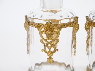 Antique Pair French Gilt Bronze Mounted Baccarat Glass Vanity Perfume Bottle