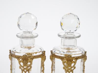 Antique Pair French Gilt Bronze Mounted Baccarat Glass Vanity Perfume Bottle
