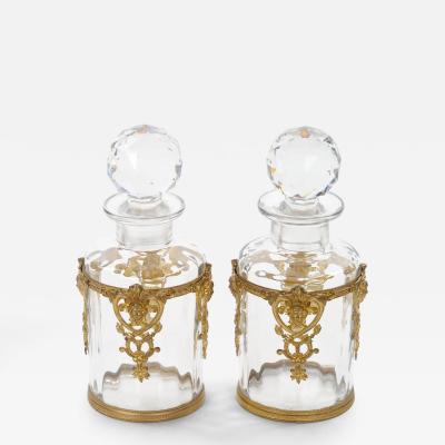 Antique Pair French Gilt Bronze Mounted Baccarat Glass Vanity Perfume Bottle