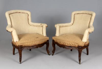 Antique Pair French Walnut Berg re Chairs
