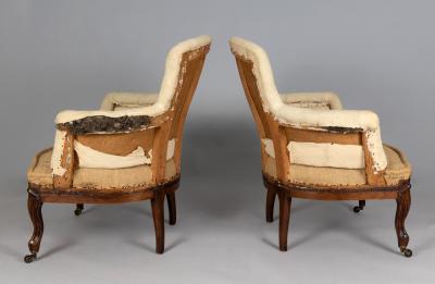 Antique Pair French Walnut Berg re Chairs