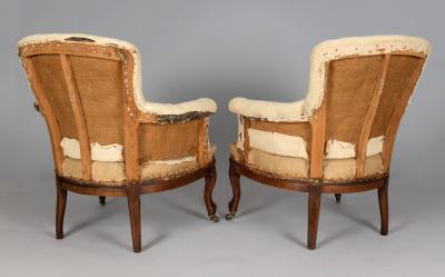 Antique Pair French Walnut Berg re Chairs
