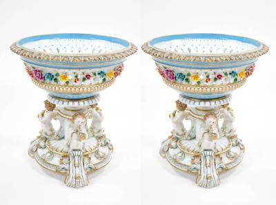 Antique Pair Large German Meissen Porcelain Figural Centerpieces