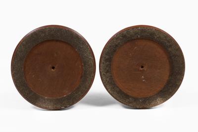 Antique Pair Mahogany Tall Turned Candlesticks