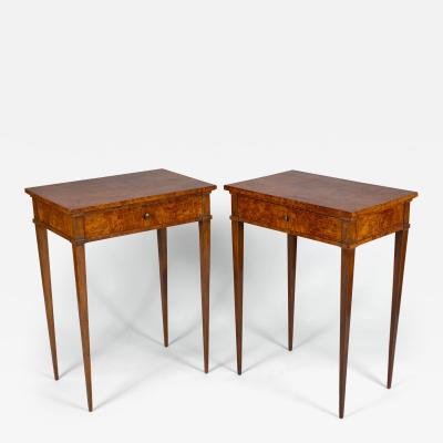 Antique Pair Neoclassical Burl Walnut Side Tables