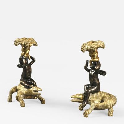 Antique Pair of Bronze and Ormolu Candlesticks