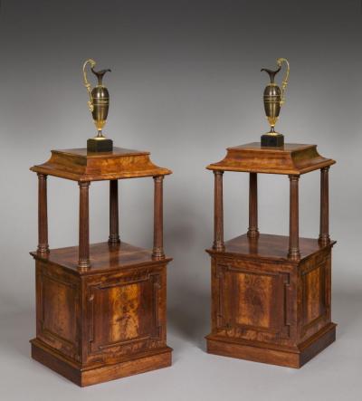 Antique Pair of English Georgian Period Padouk Wood Free Standing Pedestals
