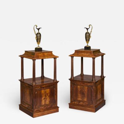 Antique Pair of English Georgian Period Padouk Wood Free Standing Pedestals