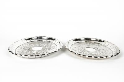 Antique Pair of English Plated Oval Trays