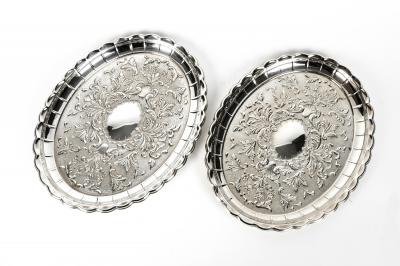 Antique Pair of English Plated Oval Trays
