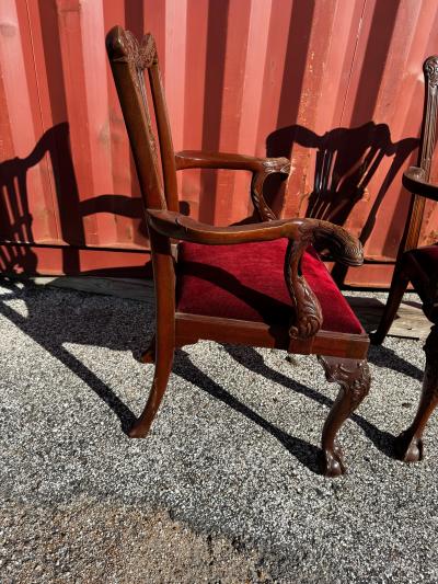 Antique Pair of Finely Carved Mahogany Chippendale Armchairs