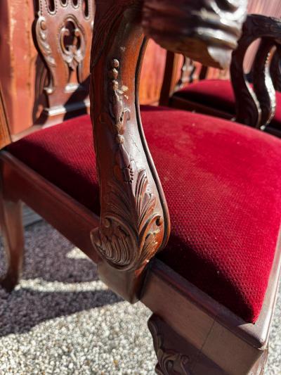 Antique Pair of Finely Carved Mahogany Chippendale Armchairs