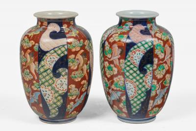 Antique Pair of Imari Open Vases