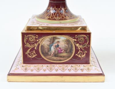 Antique Pair of Royal Vienna Porcelain Decorative Pieces Urns 