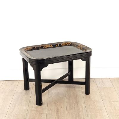 Antique Papier m ch Lacquered Tray on Later Stand