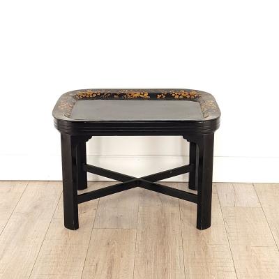 Antique Papier m ch Lacquered Tray on Later Stand