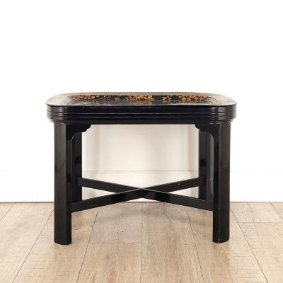 Antique Papier m ch Lacquered Tray on Later Stand