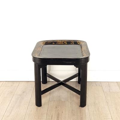 Antique Papier m ch Lacquered Tray on Later Stand