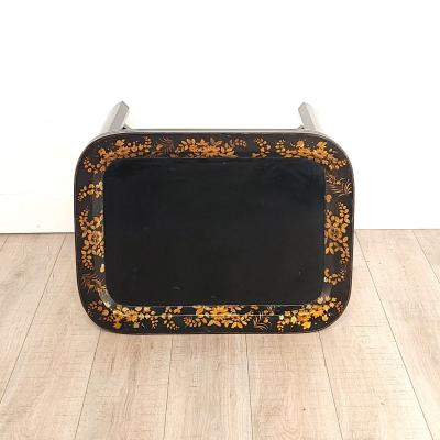 Antique Papier m ch Lacquered Tray on Later Stand