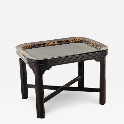 Antique Papier m ch Lacquered Tray on Later Stand