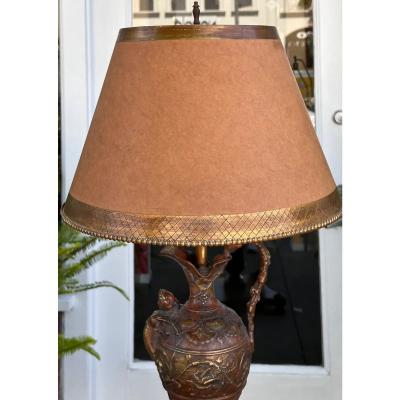 Antique Patinated Bronze Earn Form Marble Lamp With Custom Shade