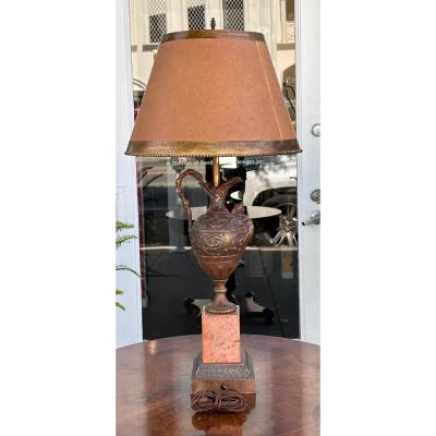 Antique Patinated Bronze Earn Form Marble Lamp With Custom Shade