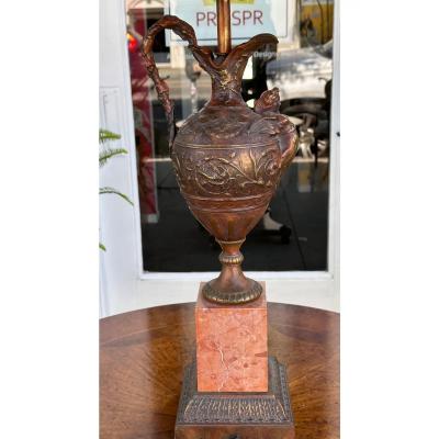 Antique Patinated Bronze Earn Form Marble Lamp With Custom Shade