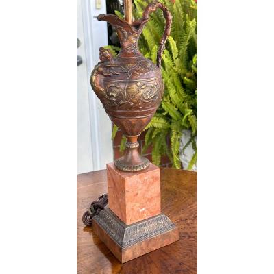 Antique Patinated Bronze Earn Form Marble Lamp With Custom Shade