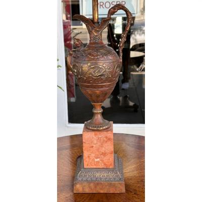 Antique Patinated Bronze Earn Form Marble Lamp With Custom Shade
