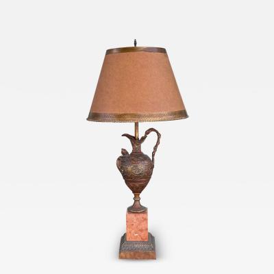 Antique Patinated Bronze Earn Form Marble Lamp With Custom Shade