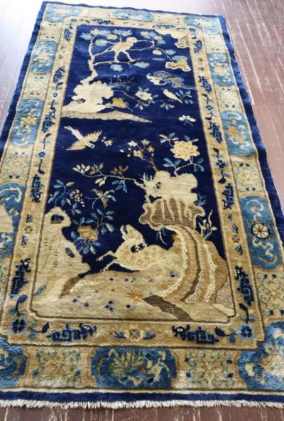 Antique Peking Art Deco Chinese Rug Animal Birds 37 x 610 