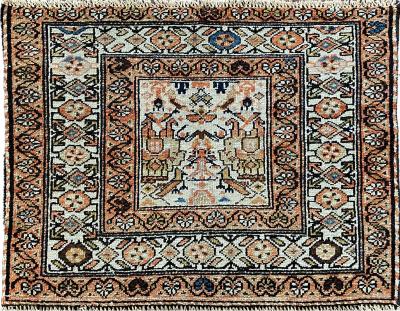 Antique Persian Bakhtiari rare Rug The prince and His bird Guards