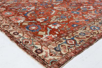 Antique Persian Heriz Rug in Blue Pink Red White and Yellow