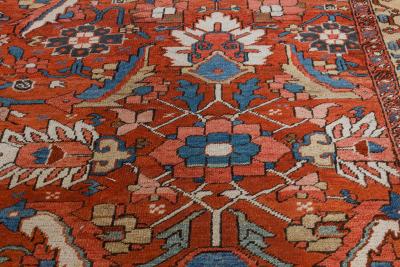 Antique Persian Heriz Rug in Blue Pink Red White and Yellow