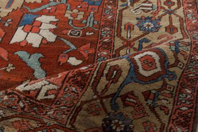 Antique Persian Heriz Rug in Blue Pink Red White and Yellow