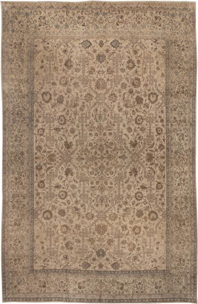 Antique Persian Kashan Botanic Rug