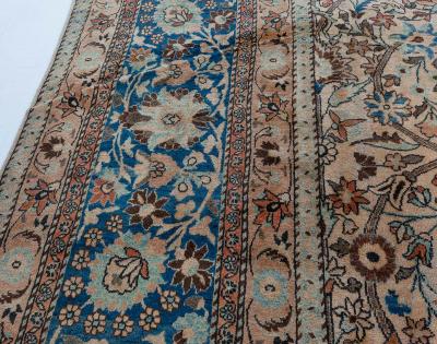 Antique Persian Khorassan Botanic Handmade Wool Rug