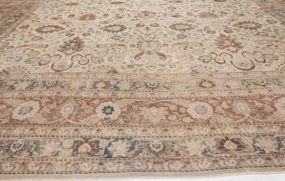 Antique Persian Khorassan Gray Beige Indigo Rust and Warm Brown Wool Rug