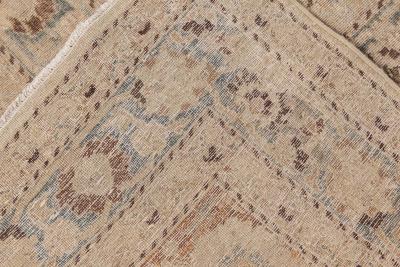 Antique Persian Khorassan Gray Beige Indigo Rust and Warm Brown Wool Rug