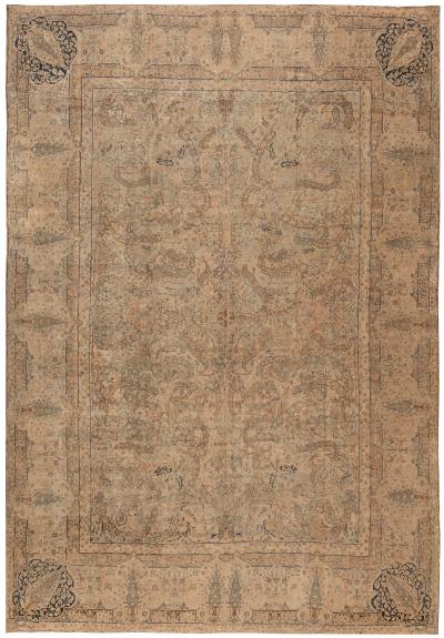 Antique Persian Kirman Animal Botanic Handmade Wool Rug