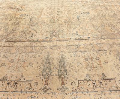 Antique Persian Kirman Animal Botanic Handmade Wool Rug