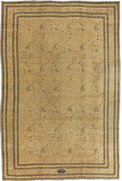 Antique Persian Kirman Beige Handmade Wool Rug Size Adjusted 