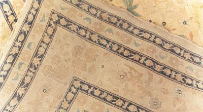 Antique Persian Kirman Beige Handmade Wool Rug Size Adjusted 