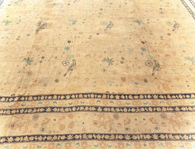 Antique Persian Kirman Beige Handmade Wool Rug Size Adjusted 